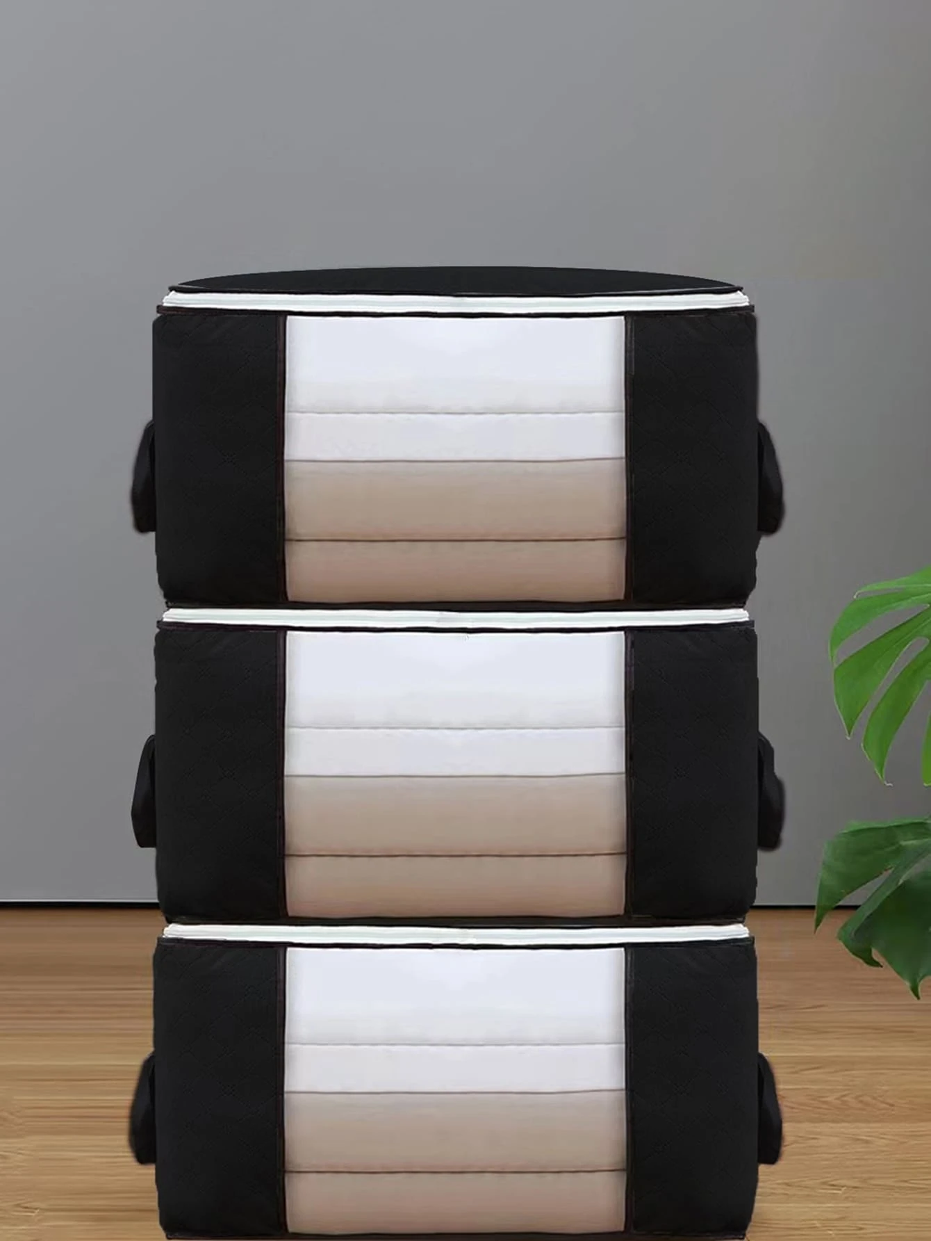 1 Túi đựng chăn polyester trong suốt, Túi đựng chăn hiện đại có khóa kéo dùng để trang trí phòng gia đình Trang trí nhà cửa Trang trí mùa thu Trang trí phòng ngủ - màu đen - Xem 1