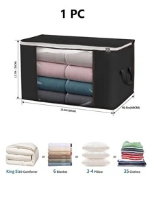 1 件透明涤纶被子收纳袋，现代毛毯收纳袋，带拉链，适用于家庭房间装饰家居装饰秋季装饰卧室装饰 - 黑色 - 查看 3