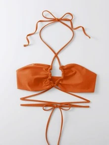 Áo Tops Bikini Nữ Hội Chữ thập Ren lên màu trơn - trái cam - Xem 4