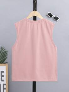 SHEIN Boys Slogan & Palm Tree Print Tank Top - Coral Pink - View 2