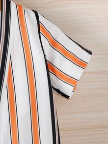 Baby Striped Print Coat & Shorts & Tee - Multicolor - View 4