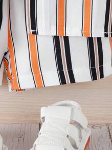 Baby Striped Print Coat & Shorts & Tee - Multicolor - View 6