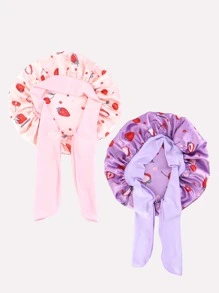 2pcs Toddler Girls Strawberry Pattern Bow Decor Fashionable Hair Bonnet For Home - Multicolor - View 3