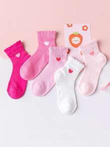 5雙小女童鏤空愛心刺繡時尚短襪適用於日常生活 - 彩色 - 查看 1