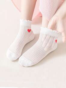 5雙小女童鏤空愛心刺繡時尚短襪適用於日常生活 - 彩色 - 查看 2