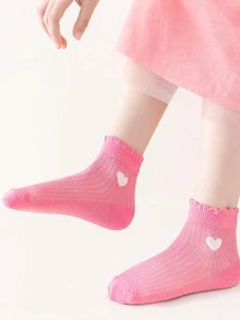 5雙小女童鏤空愛心刺繡時尚短襪適用於日常生活 - 彩色 - 查看 4