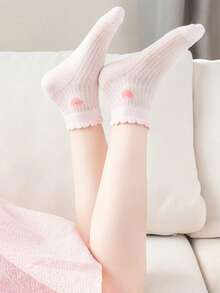 5雙小女童鏤空愛心刺繡時尚短襪適用於日常生活 - 彩色 - 查看 5