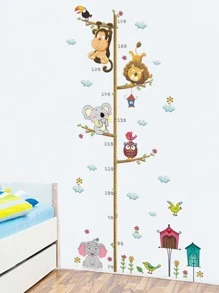 1pc Cartoon Animal Pattern Growth Chart Decal, Cartoon Plastic Animal Pattern Height Chart Wall Sticker For Home,Stickers,Wall Decal, Vinyl Decal For Home Decorations,Spring Decoration Items Refresh Your Home,Rama Decoration Stickers - Apricot - View 1