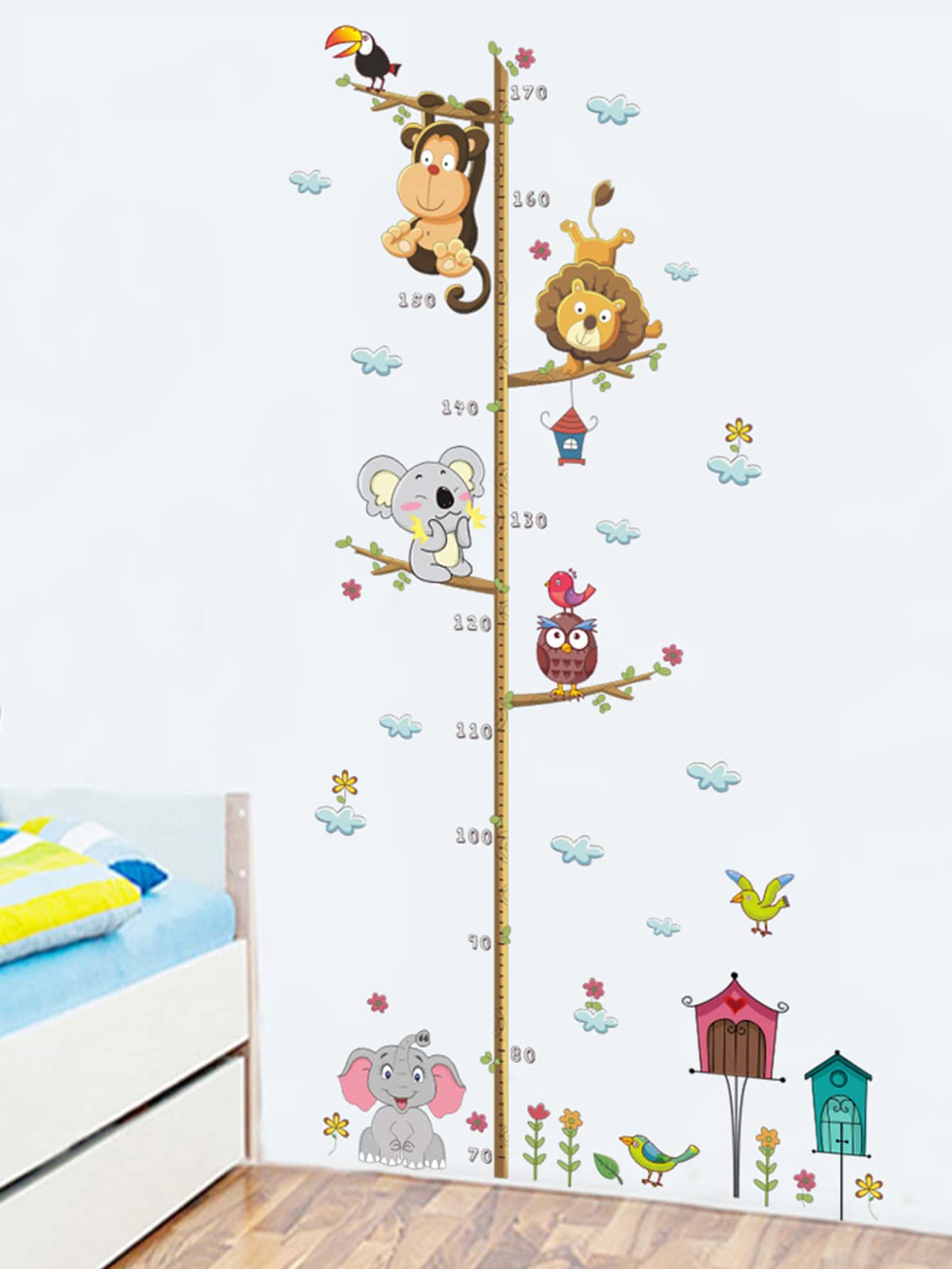 1pc Cartoon Animal Pattern Growth Chart Decal, Cartoon Plastic Animal Pattern Height Chart Wall Sticker For Home,Stickers,Wall Decal, Vinyl Decal For Home Decorations,Spring Decoration Items Refresh Your Home,Rama Decoration Stickers - Apricot - View 1
