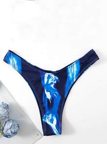 Summer Graphic Print High Cut Bikini Bottom - Blue - View 3