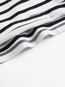 SHEIN BASICS Plus Striped Print Tee - Black and White - View 7