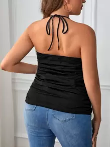 SHEIN Privé Elegant Eenkleurig Grote maat: tanktop & cami top Zonder rug Contrast kant Ruches Tie Terug