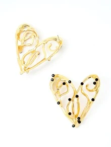 Mujer 1 par Pendientes de tachuela de moda aleación de zinc con diseño de diamante de imitación con corazón para decoración diaria - Dorado - Ver 2
