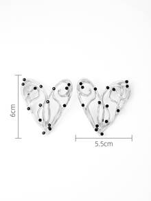 1pair Fashionable Bead Decor Heart Design Stud Earrings For Women For Daily Decoration - Silver - View 3