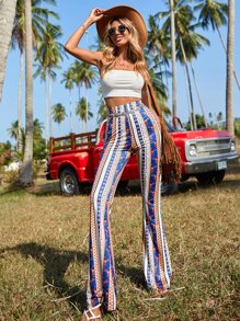 SHEIN VCAY 印花喇叭褲 - 彩色 - 查看 4