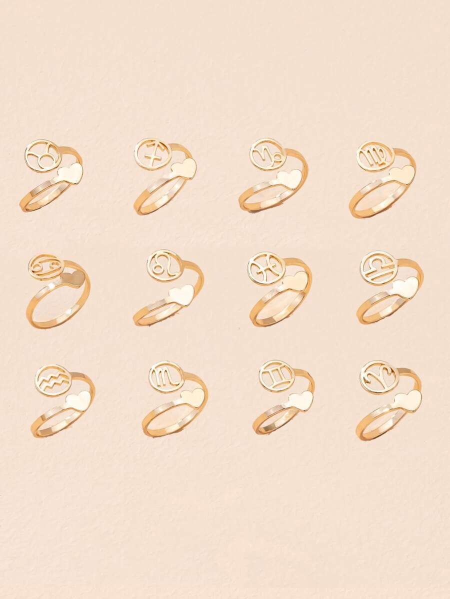 1pc Letter Detail Decor Ring - Yellow Gold - View 1