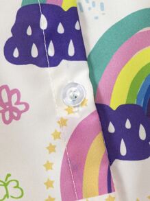 Toddler Girls Rainbow Print Ruffle Trim Belted Romper With Accessory Bag - White - View 4