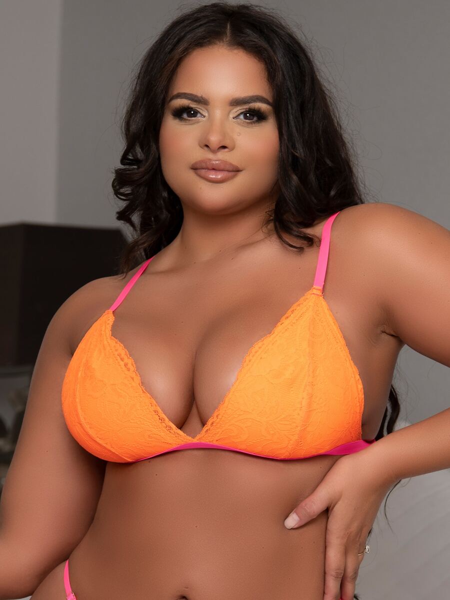 Plus Floral Lace Bralet - Orange - View 1