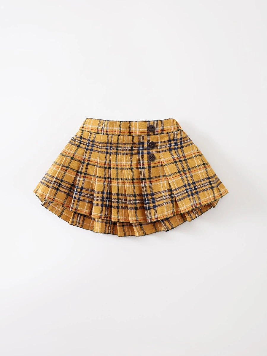 小女童格紋印花百褶半身裙