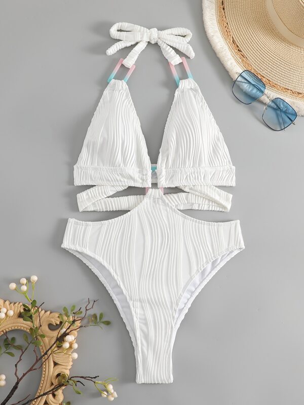 Ring Linked Cut Out Halter One Piece Swimsuit SHEIN USA