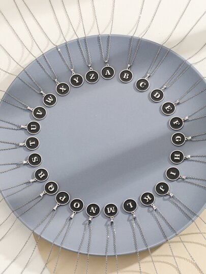 Letter Graphic Round Charm Necklace