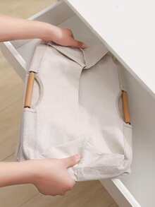 1入組素色洗衣極簡無紡布織物洗衣籃 - 米色 - 查看 5