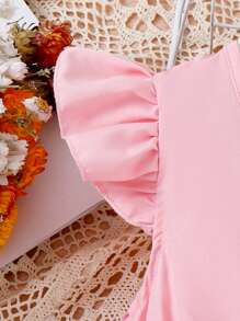 少女花卉印花荷葉邊腰帶連身裙和帽子