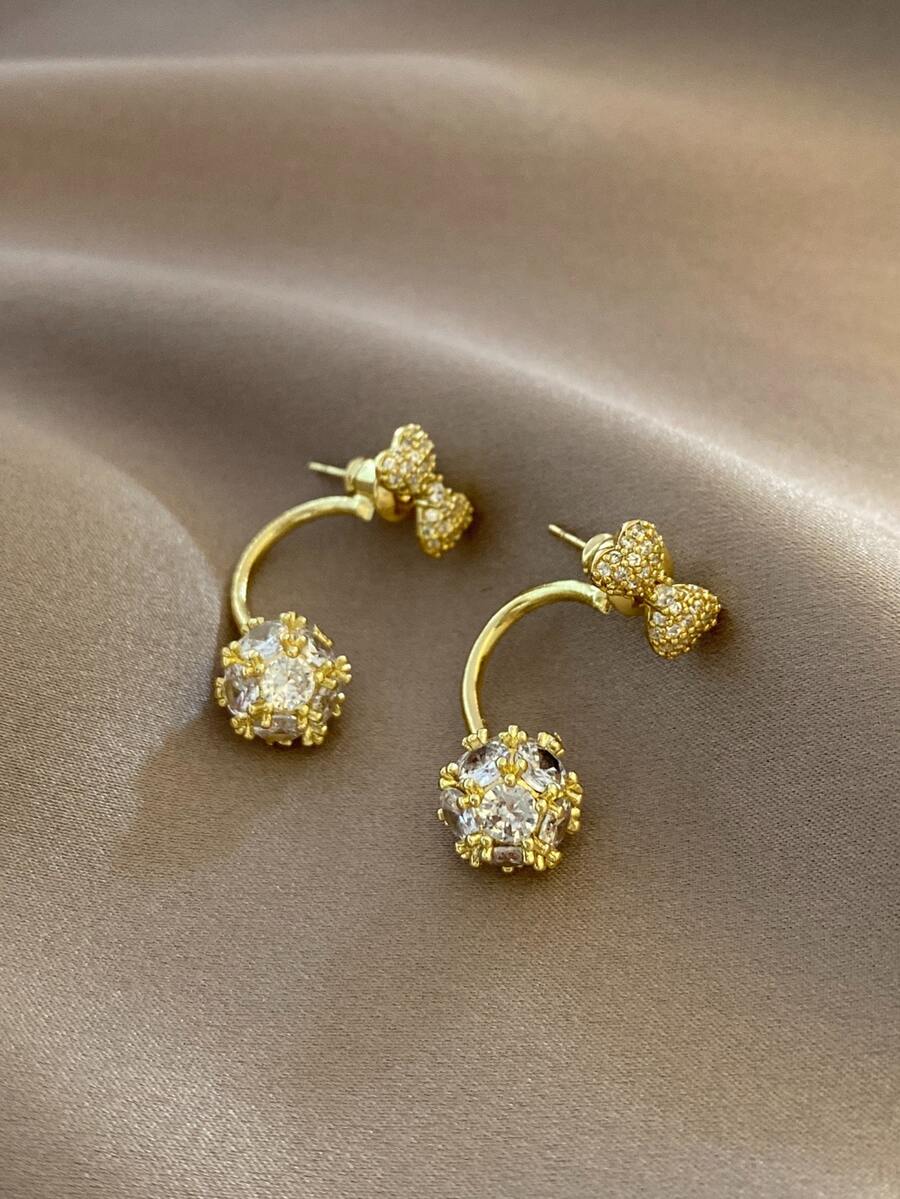 1pair Fashion Bow Decor Stud Earrings For Women For Daily Decoration - Multicolor - View 1