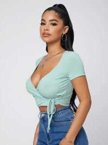 SHEIN SXY 拼接領結側上衣 - 薄荷綠 - 查看 5