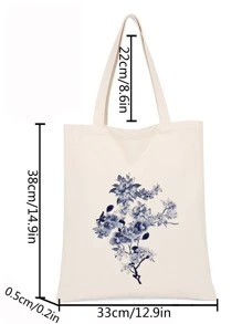 Floral Graphic Shopper Bag Cute Canvas - Beige - View 5