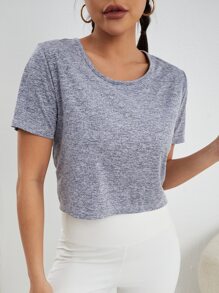 Easithlete Cut Out Twist Back Sports Tee - Dusty Blue - View 3