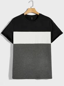 GENTILAND Men Colour Block Tee - Dark Grey - View 1