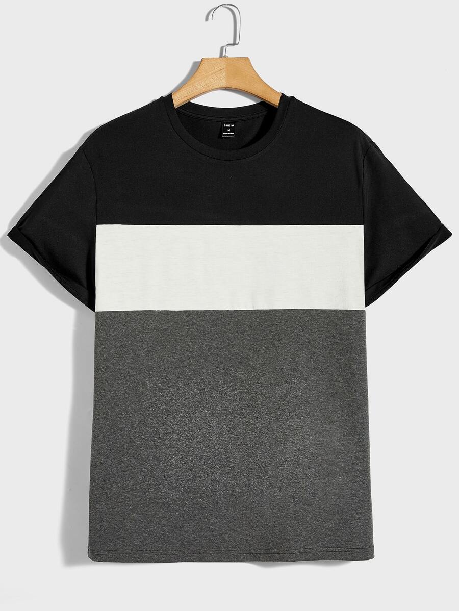 GENTILAND Men Colour Block Tee - Dark Grey - View 1