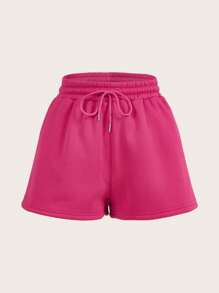 SHEIN EZwear Quần đùi nữ Dây kéo màu trơn Giải trí - Màu Hồng Tươi - Xem 1