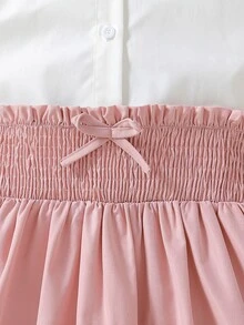 SHEIN Girls Ruffle Trim Button Front Blouse & Shirred Frill Waist Skirt - Multicolor - View 3