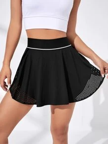 Contrast Binding Sports Skort With Phone Pocket - Black - View 4