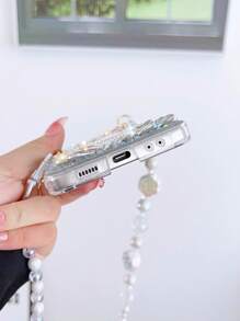 水鑽和兔子裝飾手機殼附帶繩子 - 白色 - 查看 4