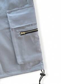 Manfinity Homme 寬鬆版型男士貨物短褲,帶插袋、側邊束帶腰 - 灰色 - 查看 4