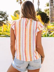 Striped Print Ruffle Trim Blouse - Multicolor - View 3