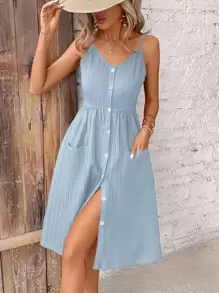 Breezaya Casual Eenkleurig Jurk Zak Voorpand met Knoopjes