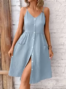 Breezaya Casual Eenkleurig Jurk Zak Voorpand met Knoopjes