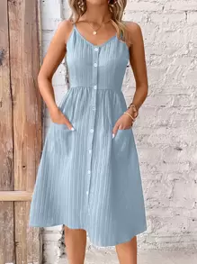 Breezaya Casual Eenkleurig Jurk Zak Voorpand met Knoopjes