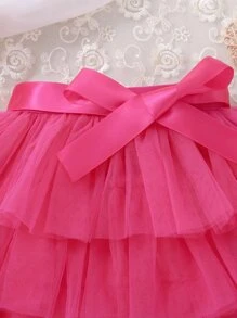 SHEIN Young Girl Mesh Overlay Layer Hem Belted Skirt