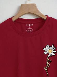 SHEIN EZwear Floral Print Crop Tee - Burgundy - View 3