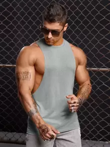 GENTILAND Men Solid Tank Top - Light Grey - View 1