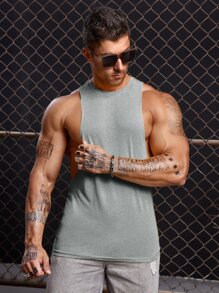 GENTILAND Men Solid Tank Top - Light Grey - View 4