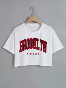 SHEIN EZwear Letter Graphic Crop Tee - White - View 1