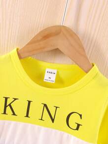 SHEIN Chàng trai trẻ Phong cách đường phố Khối màu Lá thư In Giải trí Bộ Bao gồm Áo thun Và Quần short Cho mùa hè - Nhiều màu - Xem 3