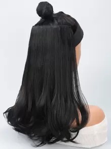 Clip In Short Straight Synthetic Hair Extension - Black - View 5