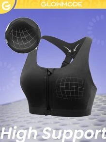 GLOWMODE Zip Front High Support Sports Bra - Black - View 2